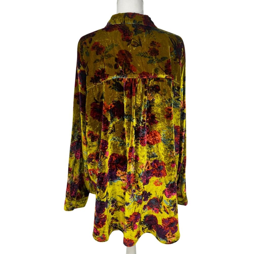 Anthropologie Pilcro Hadley Relaxed Velvet Burnout Shirt 2X Mustard Festival - Picture 4 of 16